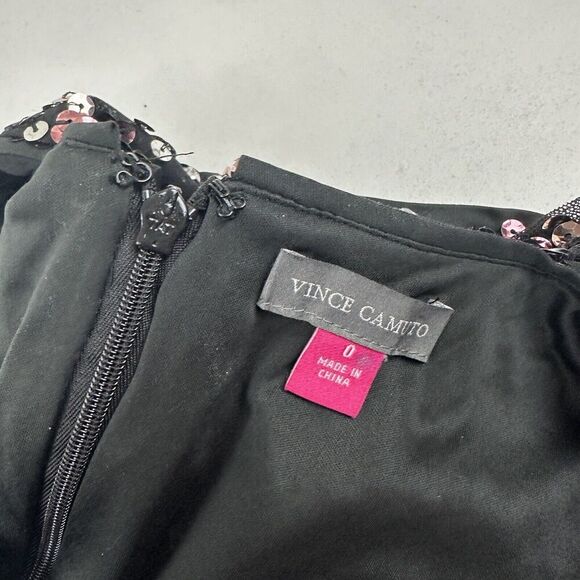 Vince Camuto Sz 0 Black Pink Silver Sequin Sheath Dress Flutter Sleeve New Years - Picture 9 of 9